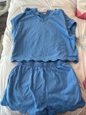 Peach Love California Blue Wide Leg Jumpsuit Set